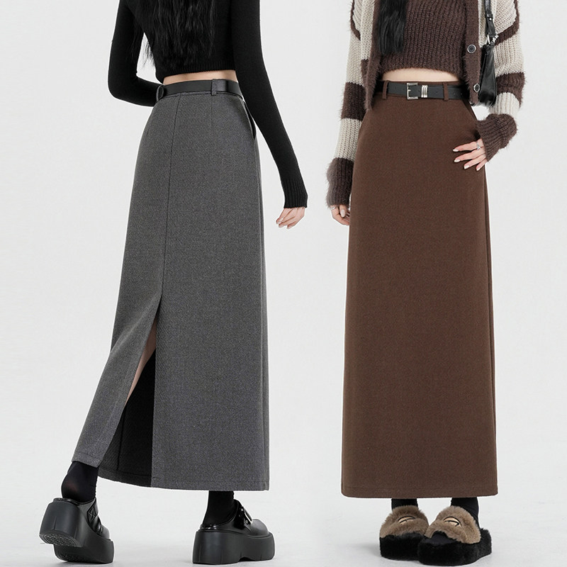 毛呢直筒半身裙女2025新款秋冬款A字后开叉一步裙垂感包臀长裙子,女装/女士精品,半身裙,淘宝优惠券,粉丝福利购,淘宝优惠卷
