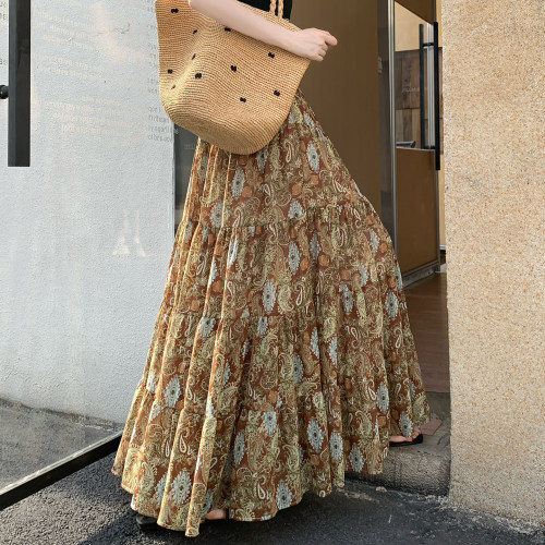 雪纺长裙夏季碎花蛋糕裙半身裙女