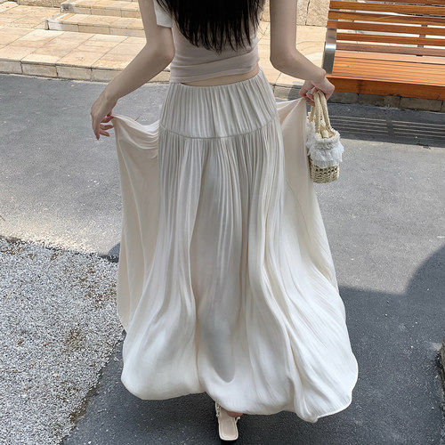韩版简约垂感飘逸百褶半身裙夏季