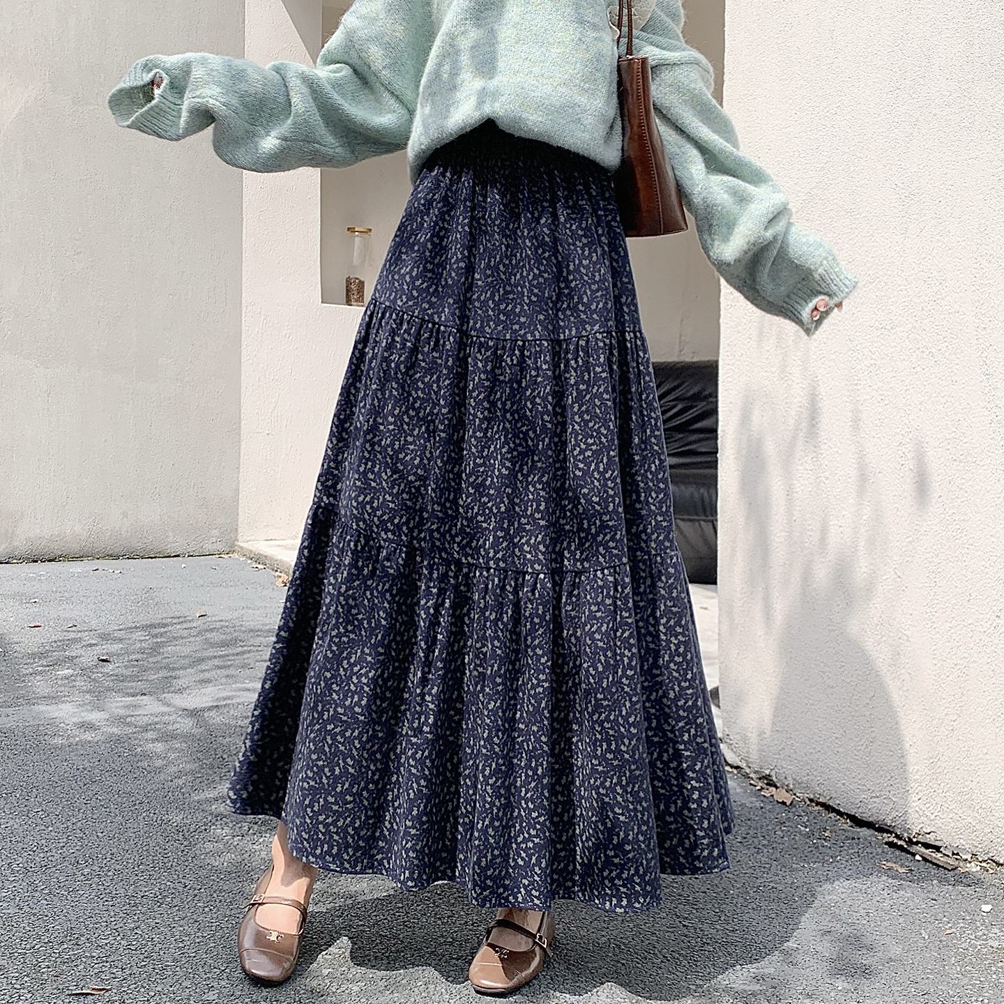 巨好看碎花拼接半身裙女大摆长裙