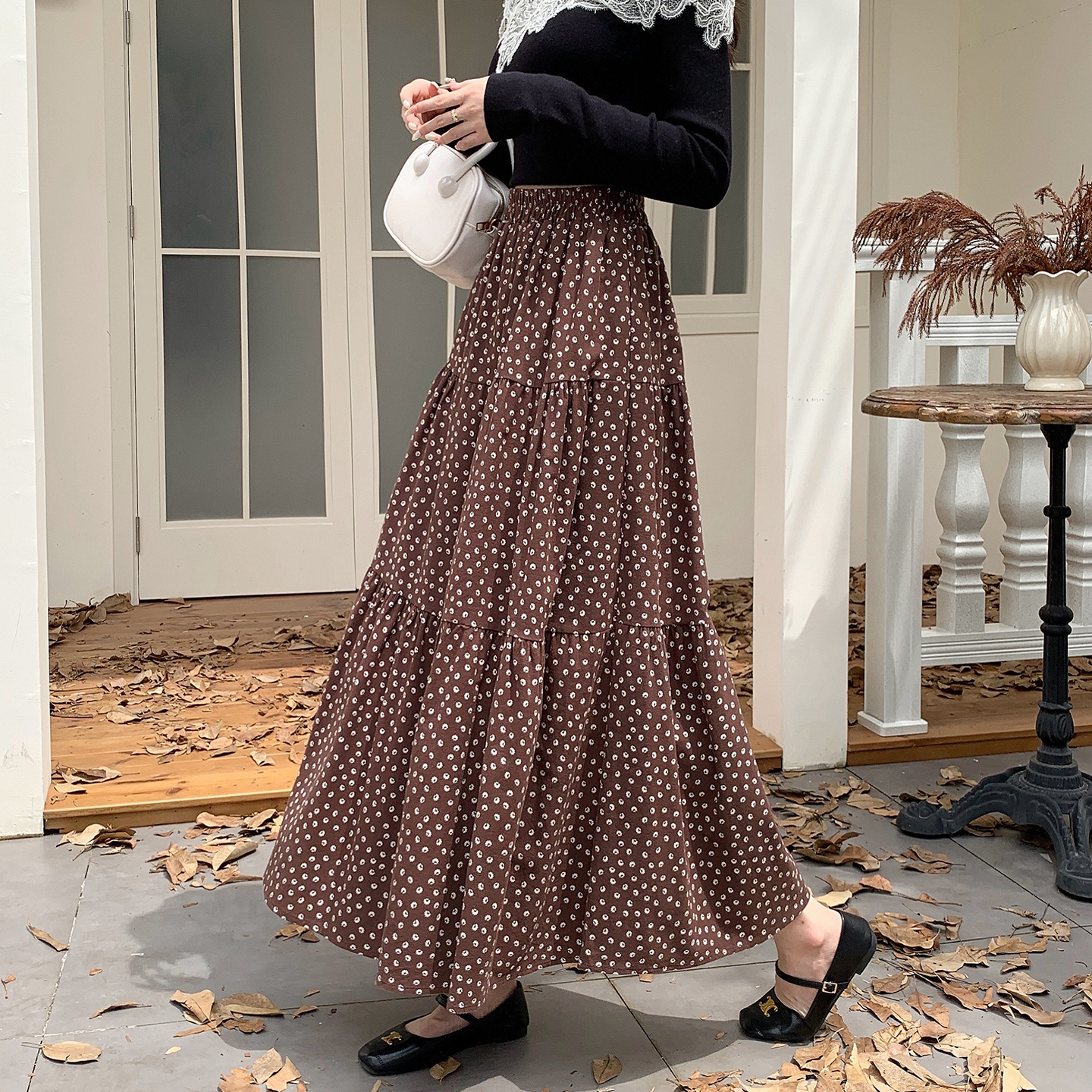 法式碎花半身裙女中长款大摆裙子