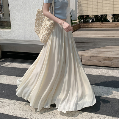 流光纱长裙白色半身裙a字大摆裙