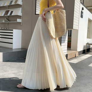 飘逸雪纺百褶半身裙女2026夏季 遮胯a字裙垂坠感百搭大摆长裙 新款