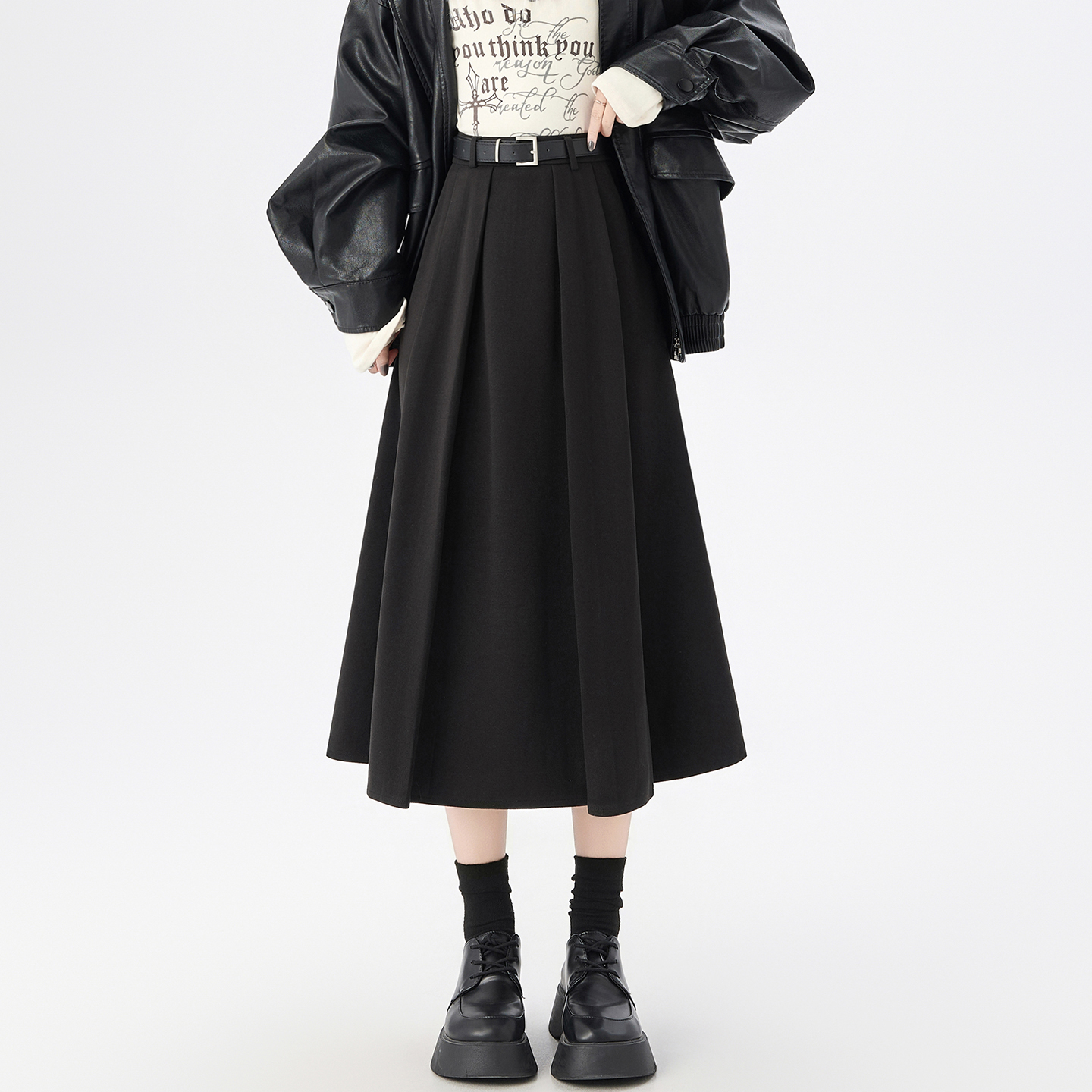 梨形身材遮胯显瘦毛呢百褶半身裙