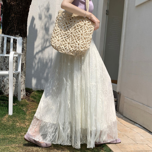 超仙网纱百褶半身裙女大摆长裙子