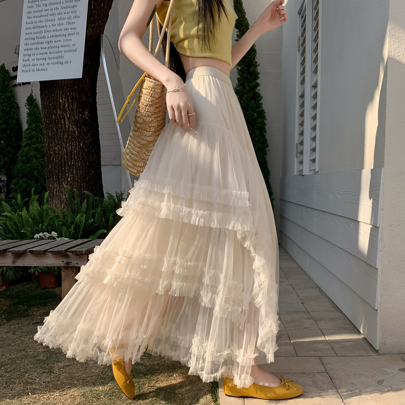 网纱长裙蛋糕百搭遮跨高腰a字裙