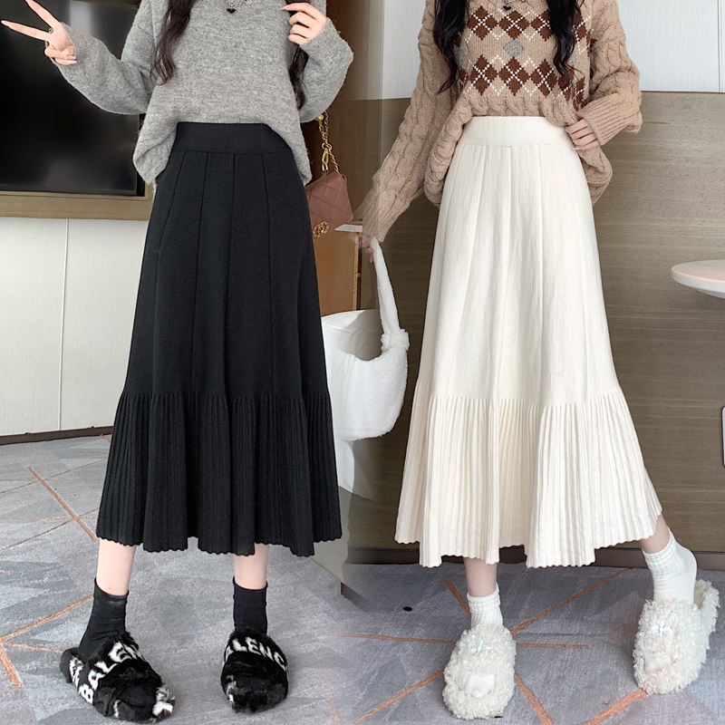 蛋糕针织裙女半身裙小个子秋冬2023新款高腰休闲大摆加厚a字冬裙