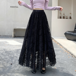 超仙蕾丝网纱半身裙旗袍内搭打底裙女秋冬2025松紧腰a字大摆长裙