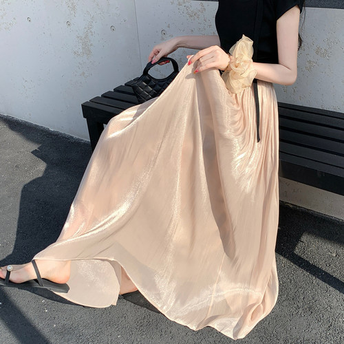 绝美流光纱半身裙女垂感大摆长裙
