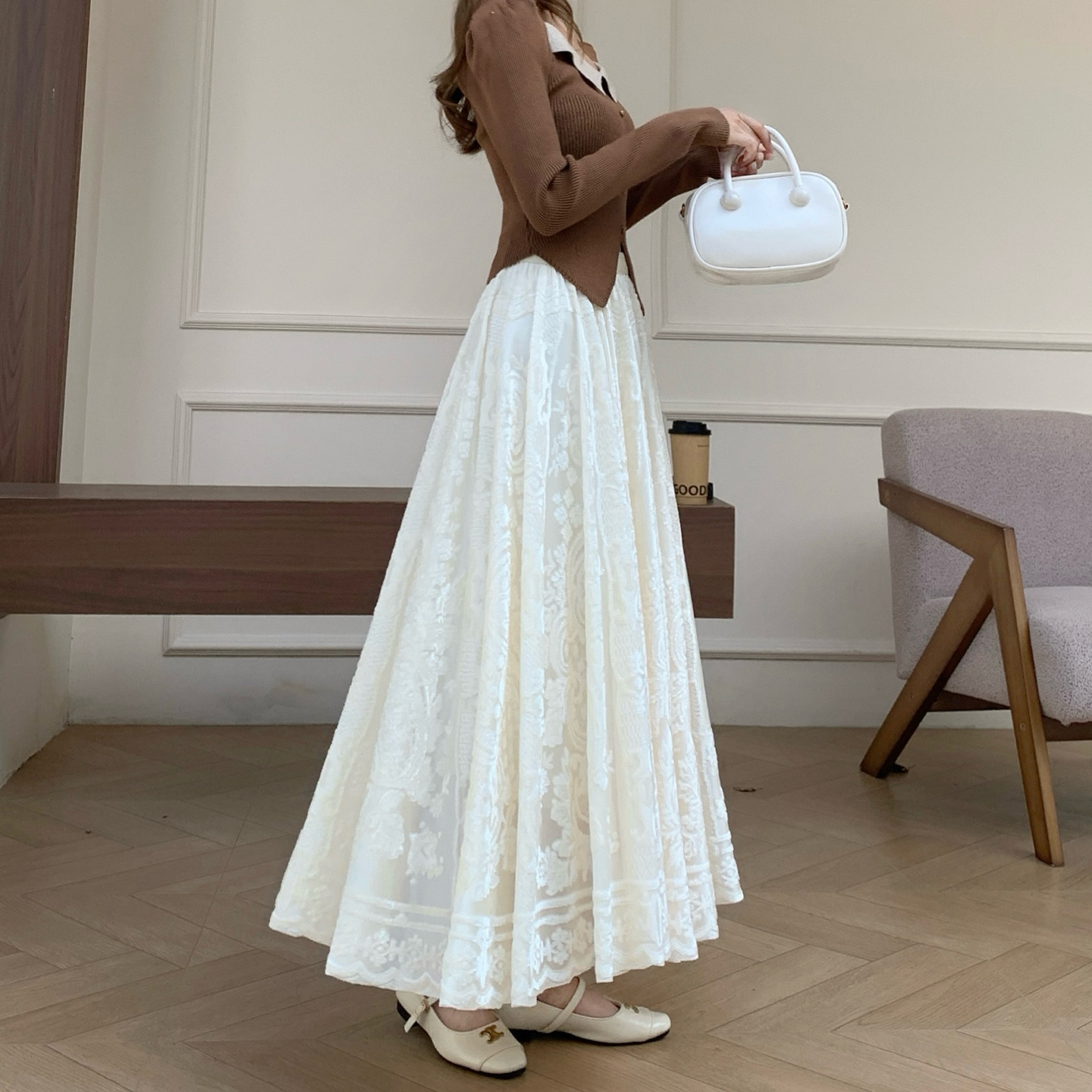 加厚丝绒提花蕾丝仙女裙半身裙女