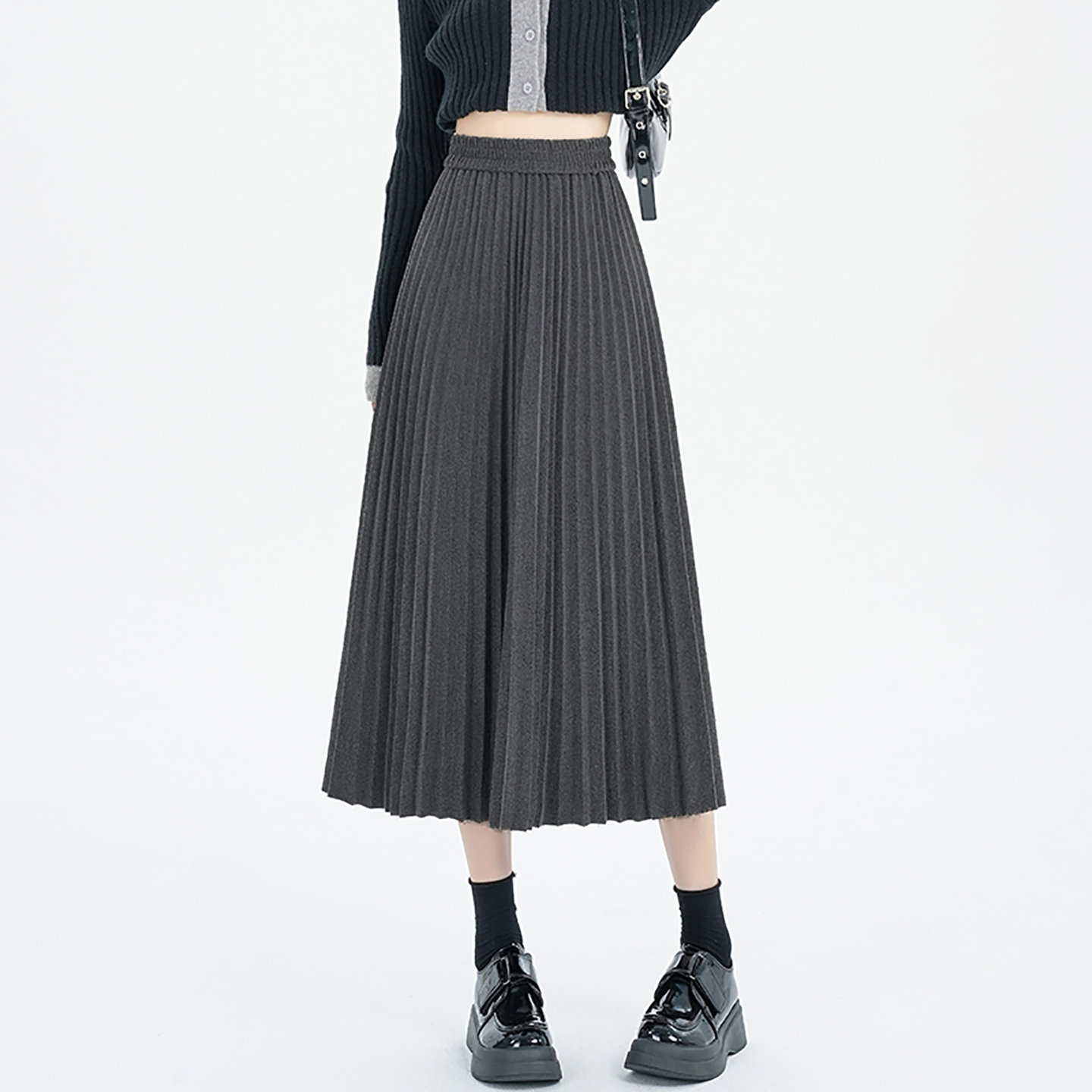 巨好看超火百褶毛呢半身裙女秋冬