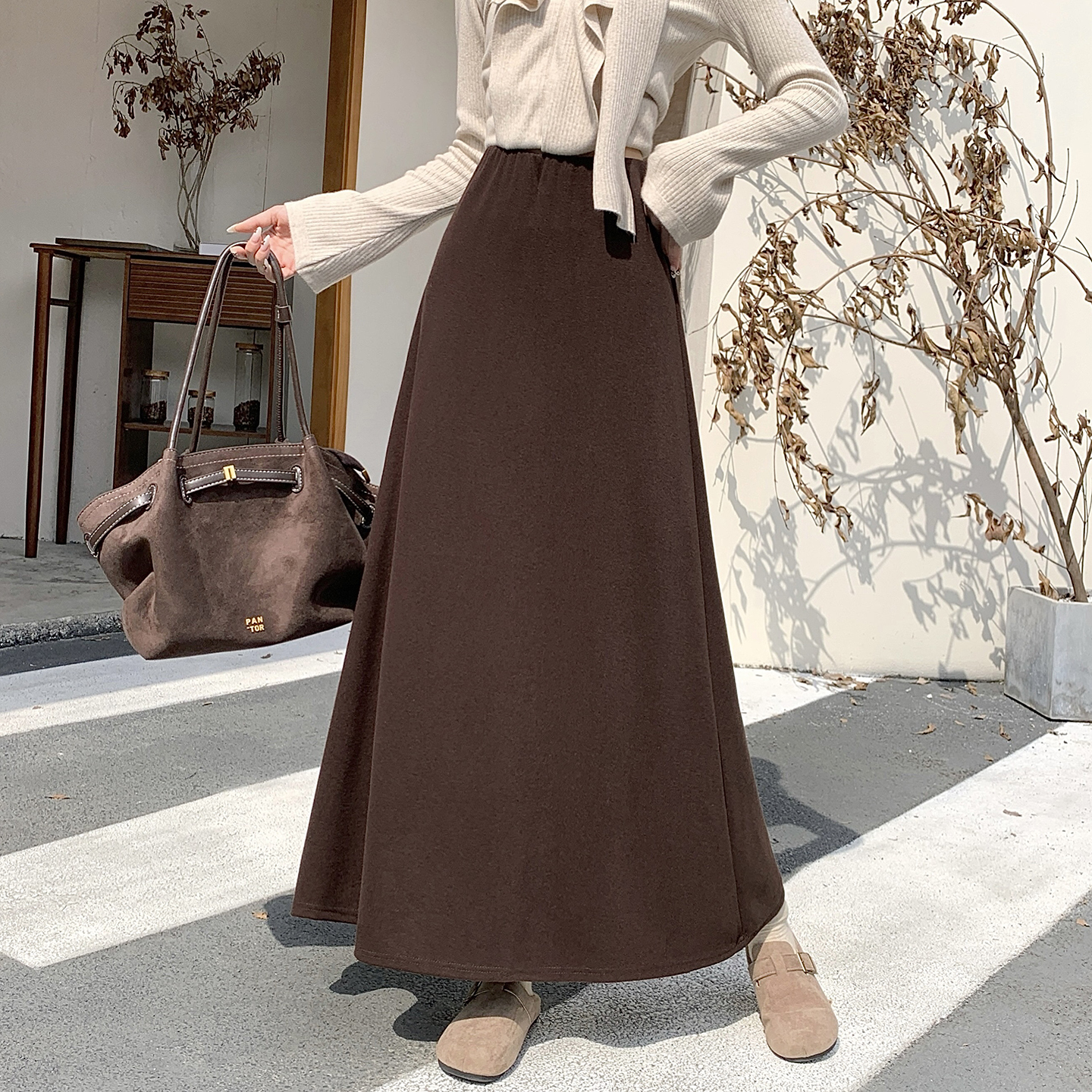 秋冬加绒加厚半身裙女垂感长裙子