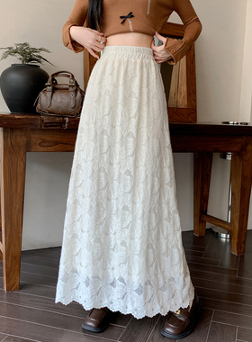 甜美加绒蕾丝半身裙女2025秋冬小个子减龄高腰显瘦直筒开叉长裙子