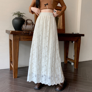 甜美加绒蕾丝半身裙女2025秋冬小个子减龄高腰显瘦直筒开叉长裙子