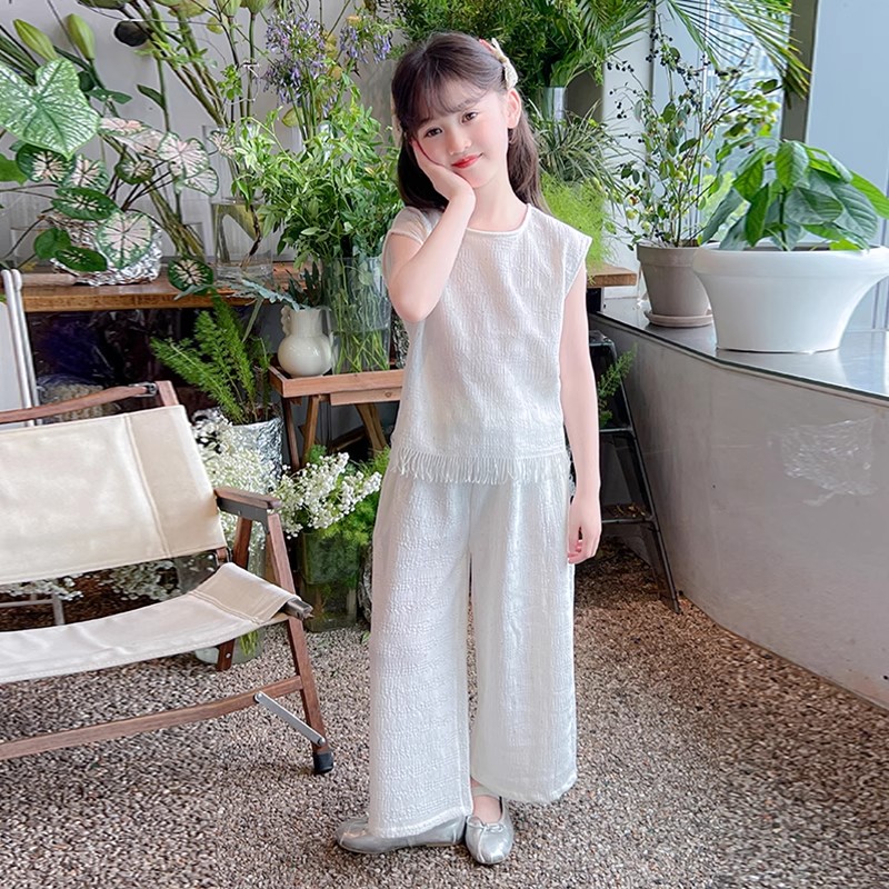 女童夏装小香风套装2025新款小女孩洋气儿童无袖背心阔腿裤两件套