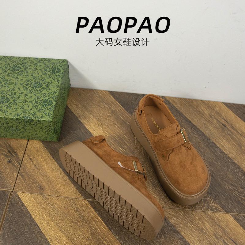 大码女鞋41到42宽脚胖复古勃肯鞋2025春季网红厚底圆头单鞋乐福鞋