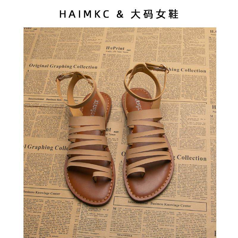 大码女鞋404142复古凉鞋平底细带套趾时尚舒适百搭休闲罗马沙滩P