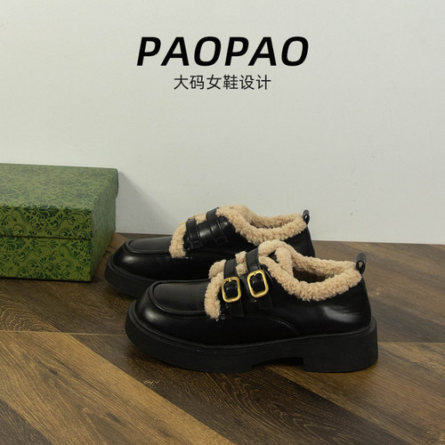 保暖毛毛棉鞋2024秋冬新款英伦风