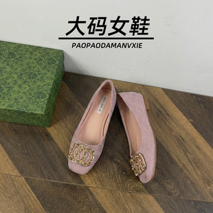 大码女鞋41到43宽脚胖单鞋水钻方扣浅口粗中跟通勤2026春季内增高