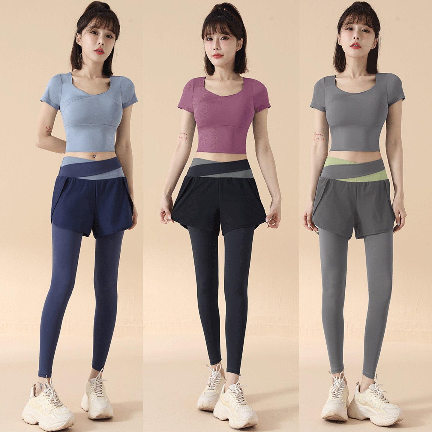 普拉提弹力运动服套装健身服新款