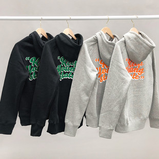 秋冬款重磅纯棉复古双面印花男款厚实抓绒连帽卫衣拉链开衫外套