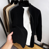 毛衣外套男立领夹克披肩春装 纽花纯色开衫 厚款 秋冬季 线衣 男针织衫