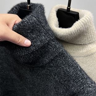 雪尼尔可翻高领毛衣男加厚保暖秋冬季 男内搭线衣 粗毛线针织打底衫