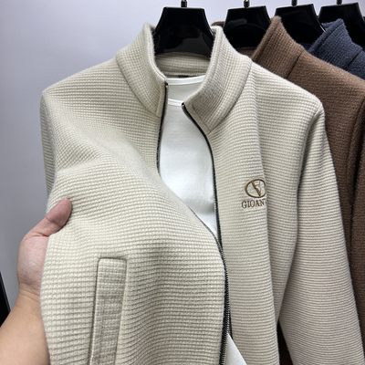 拉链刺绣加绒加厚开衫男卫衣