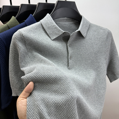 菠萝针针织短袖t恤男翻领polo衫