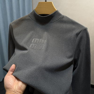 双面绒半高领打底衫男内搭秋冬季德绒t恤长袖男上衣磨毛保暖秋衣