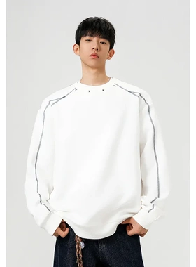 华棉高克重400g解构铆钉大码长袖卫衣男W5413特P35 W5413J加绒P40