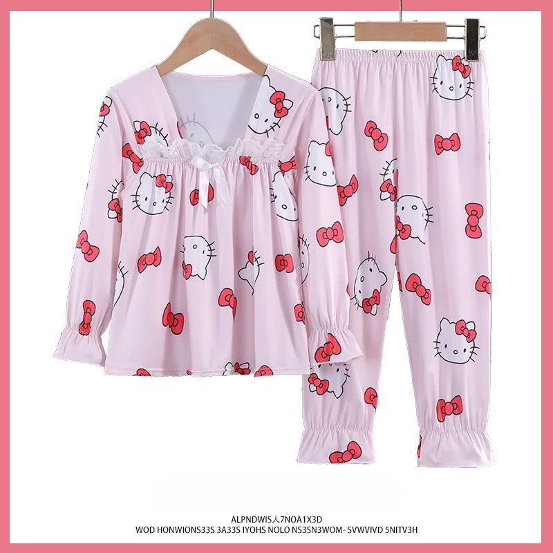 Cute Sanrio Girls Pajama Sets Bow Lace Decoration Comfortabl