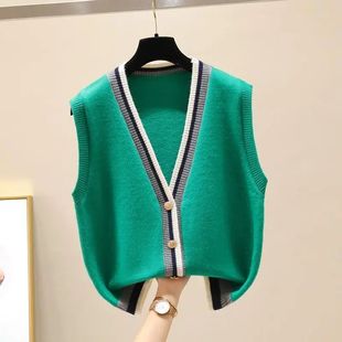 Fash Women Color neck Contrast Knitted Sleeveless Trendy
