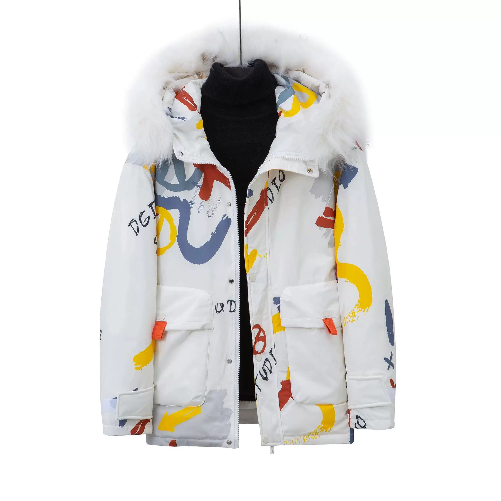 Fur Collar White Duck Down Winter Jacket Men Windproof Hoode