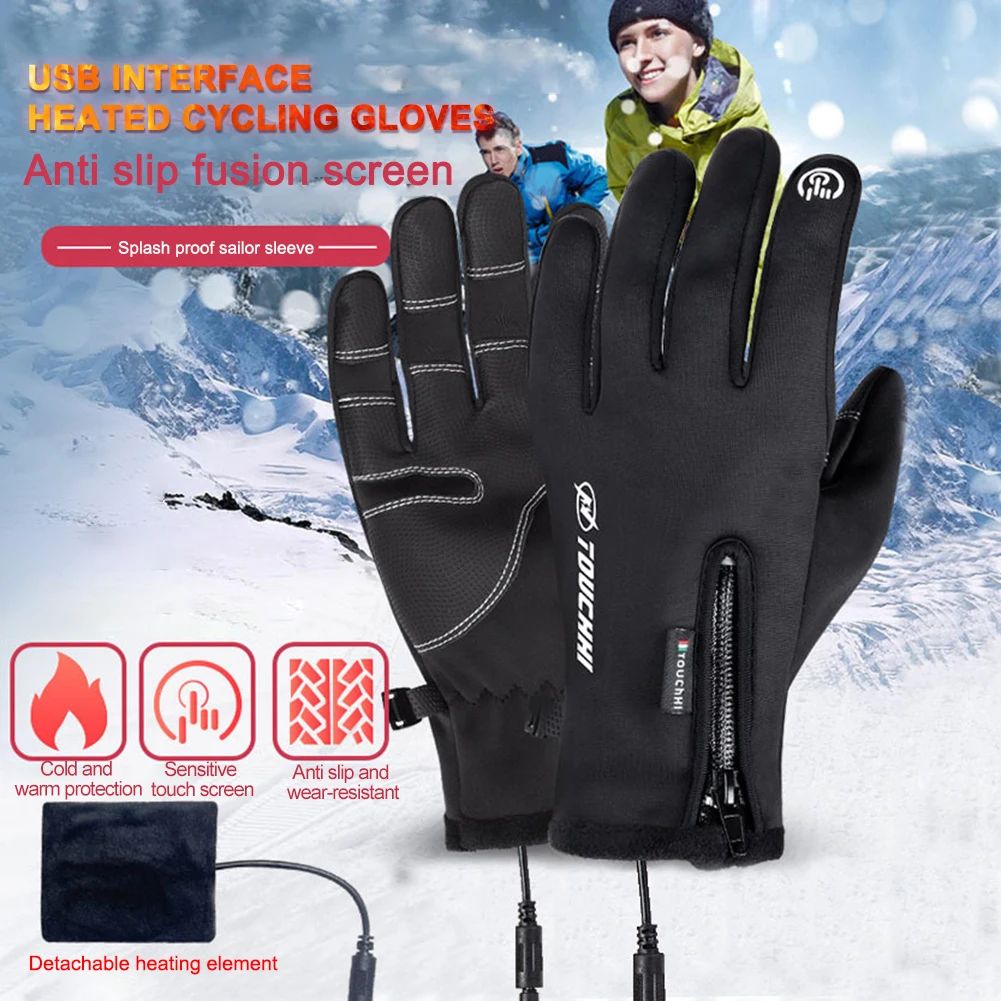 USB Heated Gloves Man Windproof Winter Motorcycle Gloves Han