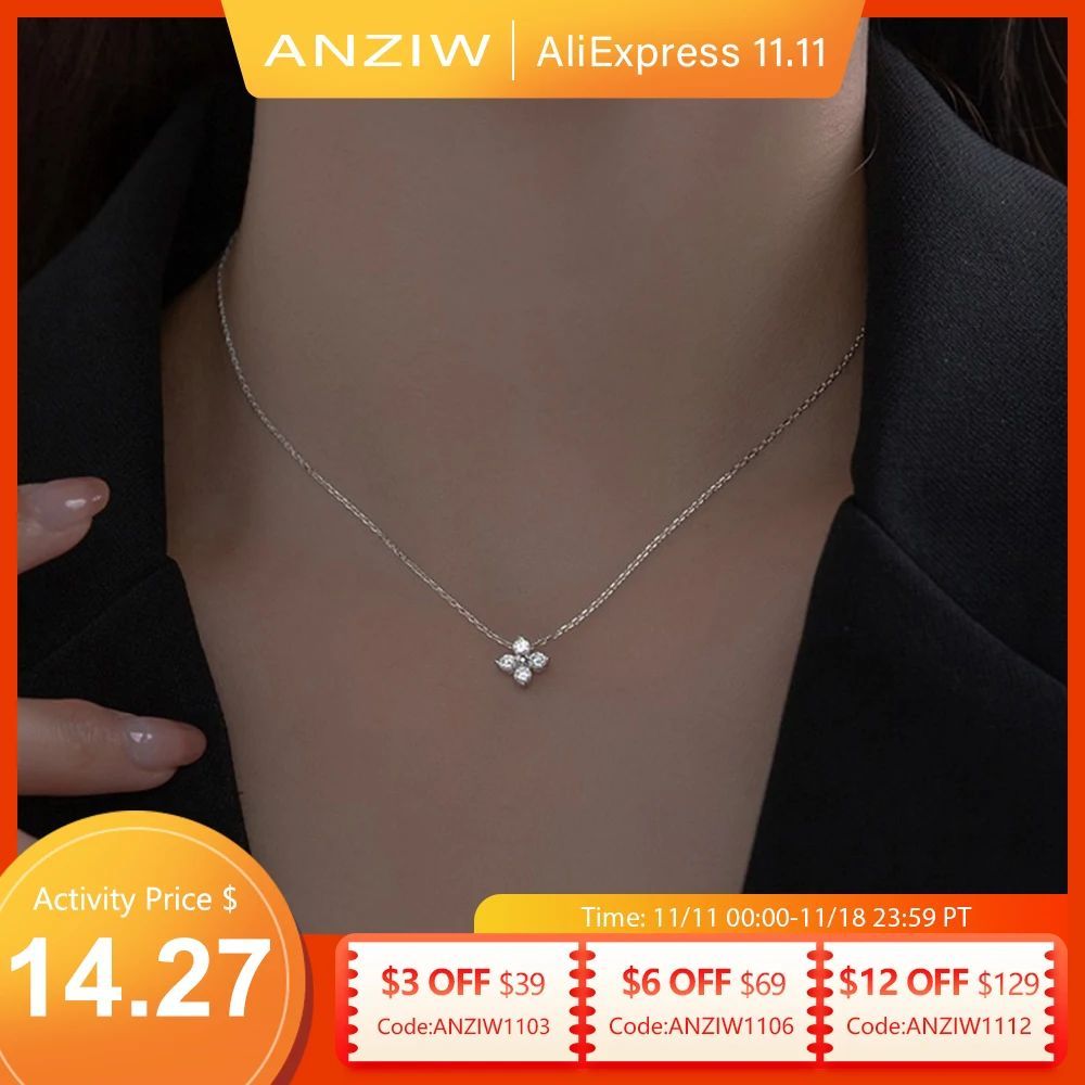 Anziw Lucky Clover Necklace Four Leaf Certified D0.40CT Mois