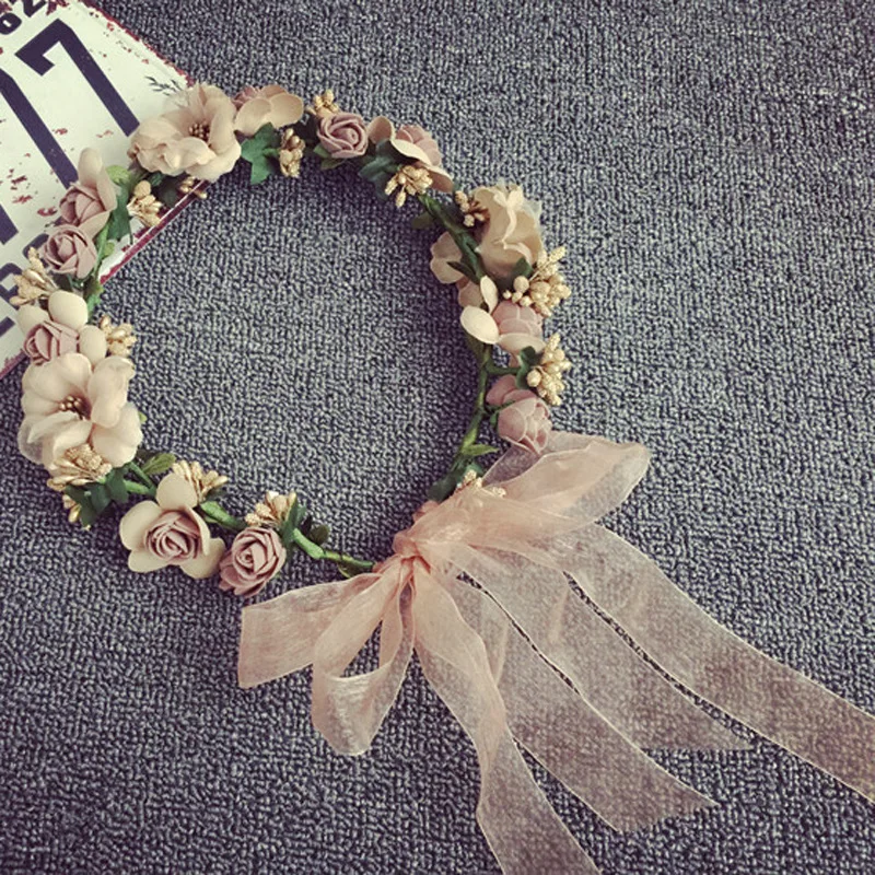Flower Crown Wreath Bride Garland with Ribbon Communion Wrea