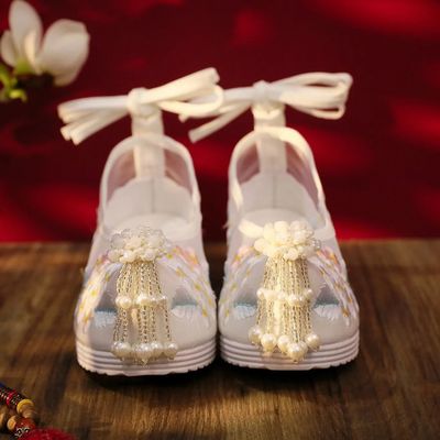 Hanfu Shoes Girls Ming Dynasty Pearl Streaming Embroidery Fl