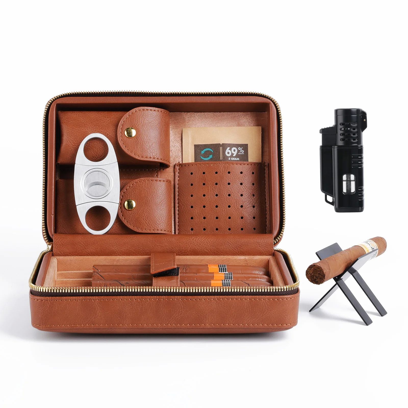 Portable Cigar Humidor, Travel Cigar Humidor Case, Hold 4 Ci