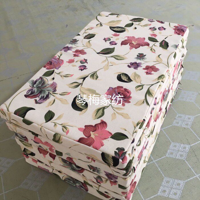 帆布印花长方实木沙发换鞋椅垫