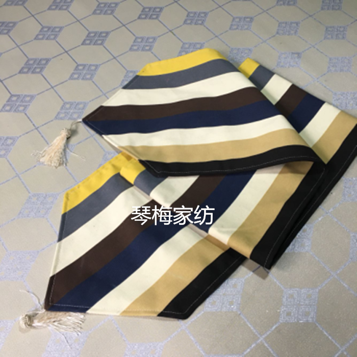 帆布地中海条纹桌旗 简约现代手工定做布艺床尾巾 电视柜茶几盖布