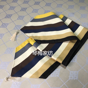 帆布地中海条纹桌旗 简约现代手工定做布艺床尾巾 电视柜茶几盖布