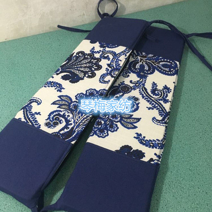 亚麻青花瓷高密度长方形海绵垫 长条椅子垫 茶庄咖啡凳子拆洗坐垫
