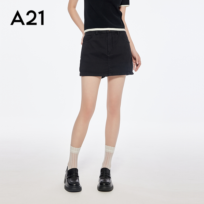 A21黑灰水洗裙裤牛仔裤2025新款简约宽松显瘦微弹阔腿短裤女夏