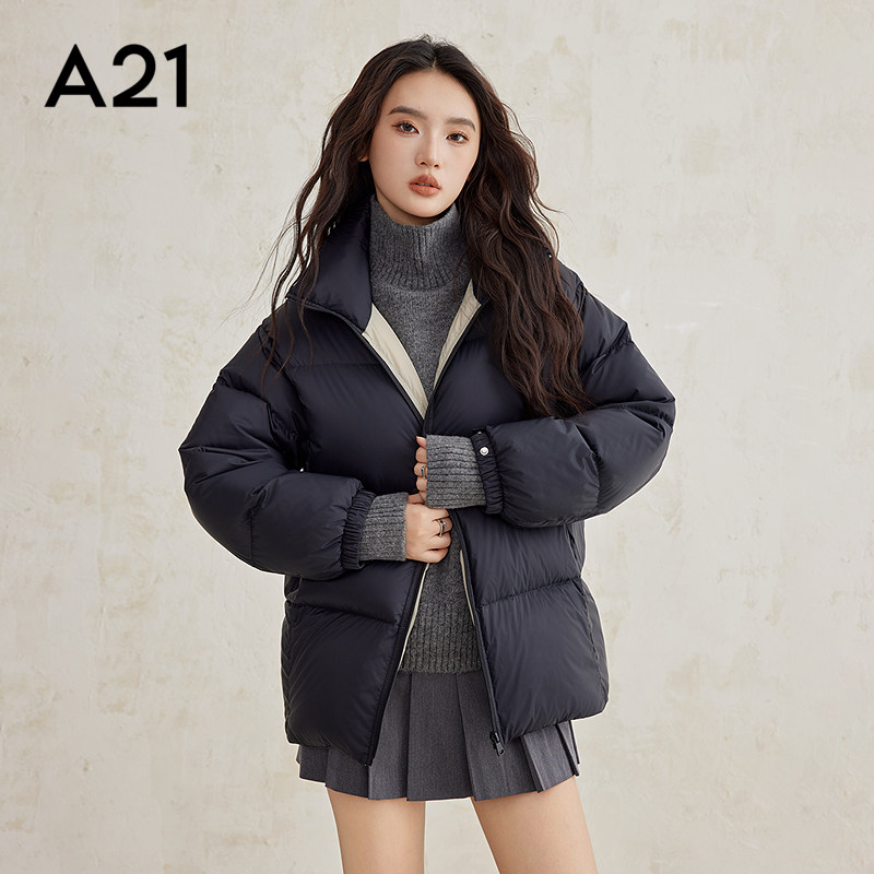 A21梭织宽松落肩薄中长羽绒服