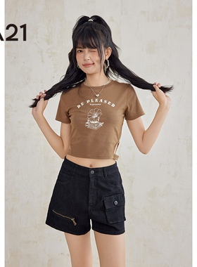 A21女装显瘦短袖T恤夏季美式短款设计感潮上衣打底衫