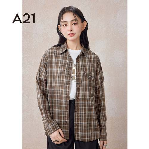 A21女装梭织宽松翻领长袖衬衫