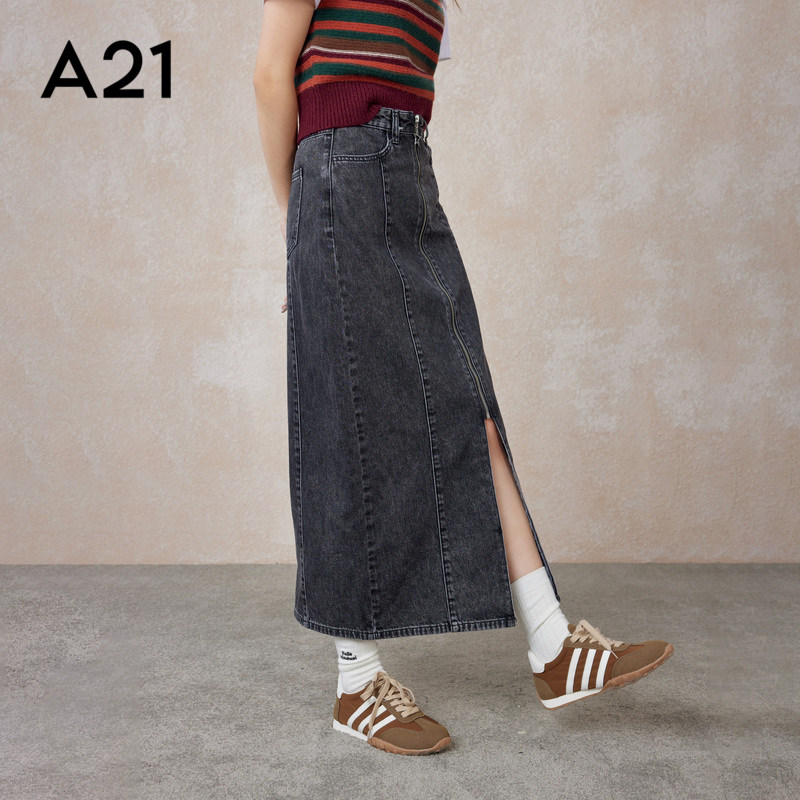 A21女装牛仔高腰直筒长裙春季美式复古开叉休闲半身裙遮胯显瘦,女装/女士精品,半身裙,淘宝优惠券,粉丝福利购,淘宝优惠卷