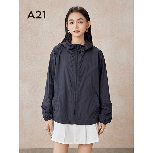 A21女装宽松连帽落肩薄款风衣