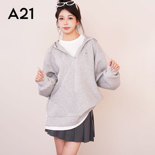 A21女装连帽中长款宽松卫衣